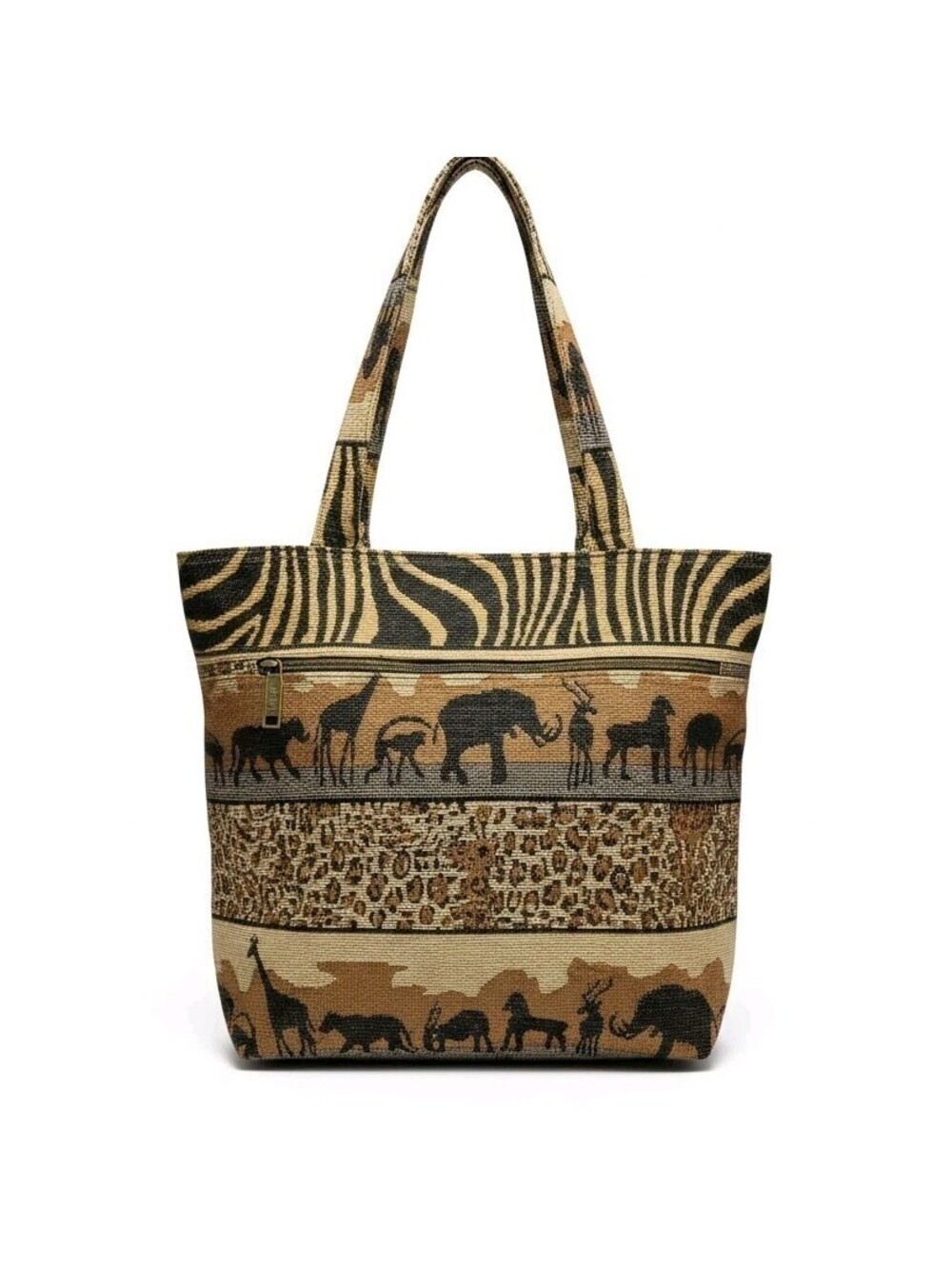 Vintage Jade Safari Tapestry Tote Bag Wildlife Animal Print Travel Handbag 90s